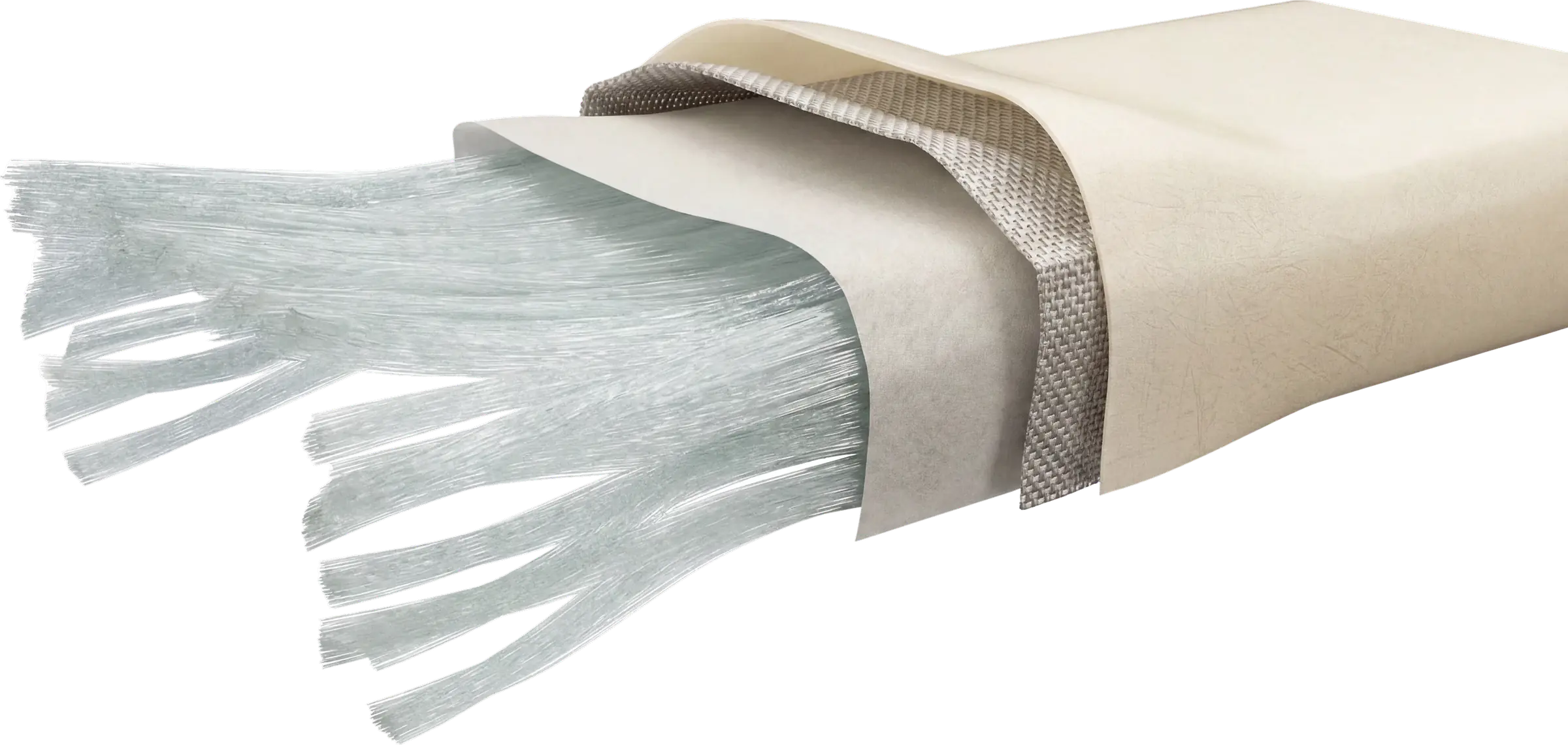 Stratificazione del profilo pultruso: nucleo unidirezionale, capsula biassiale, velo UV, matrice in resina